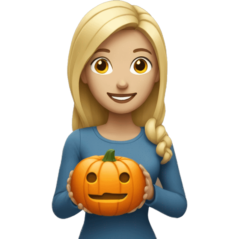 Blonde woman holding a pumpkin emoji