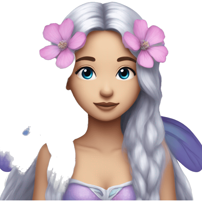 Beautiful, flower, fairy, pink, blue, silver, purple, long hair, big wings emoji