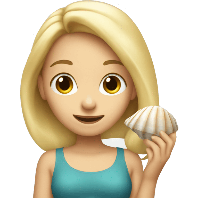 blonde girl holding sea shell emoji