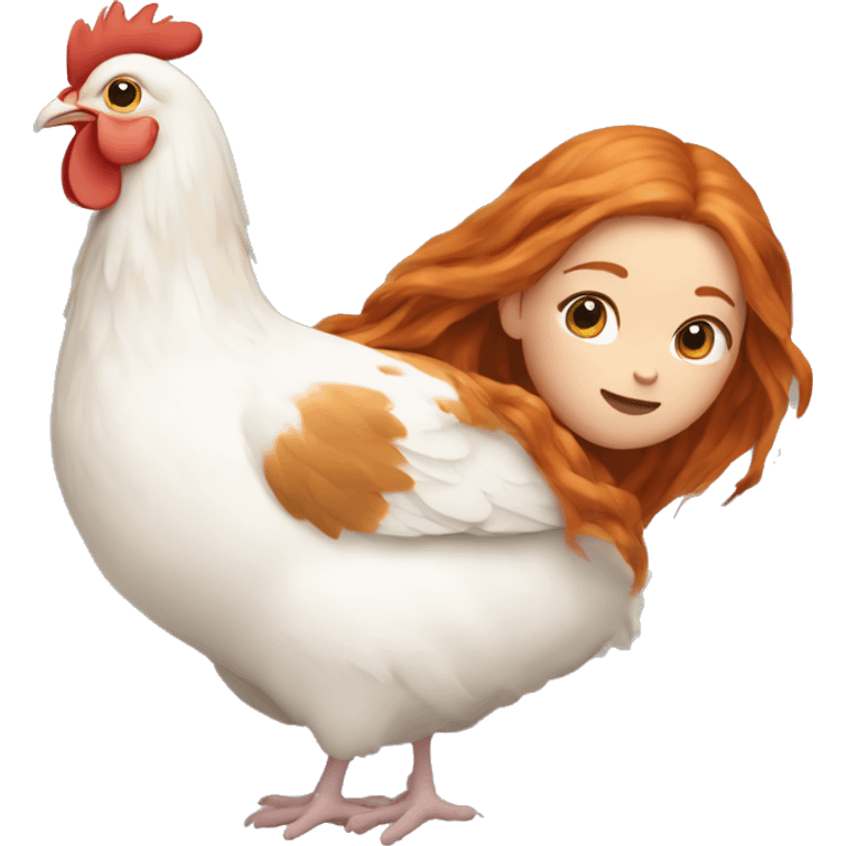 Ginger girl with Long hair and a white hen inside her Arms  emoji