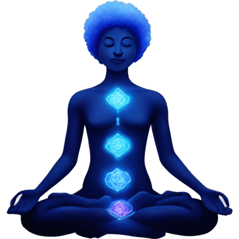 Indigo body Meditating with aligned chakras glowing with galaxy Afro  emoji