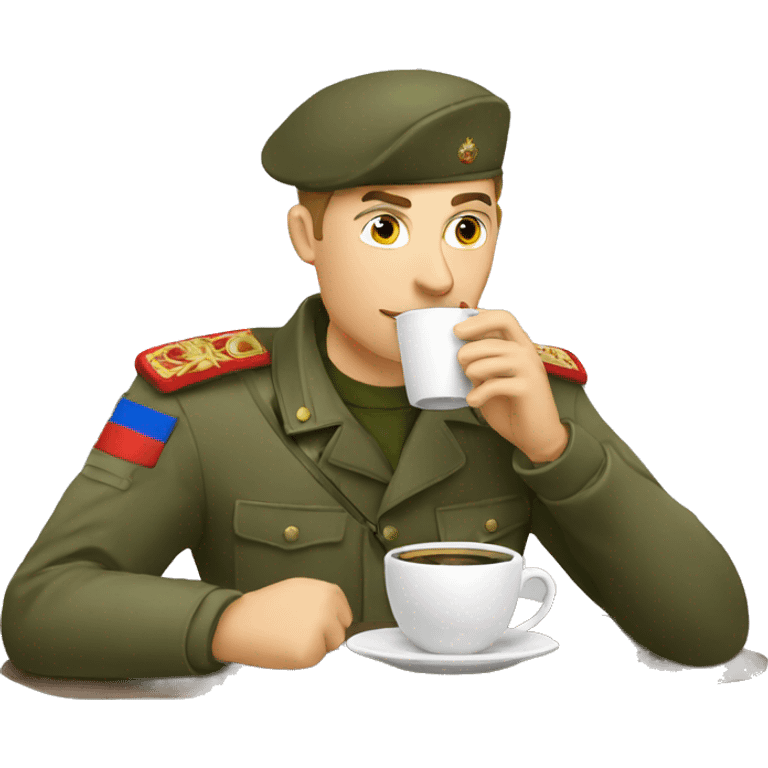 A Russian soldier drinks coffee emoji