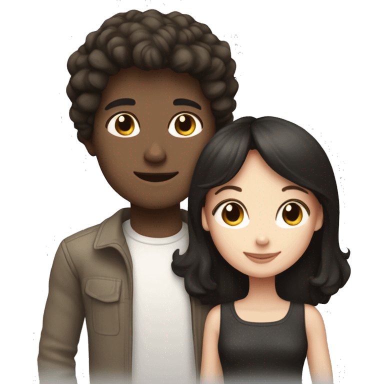 Brunette boy and brunette girl couple with black and white cat emoji