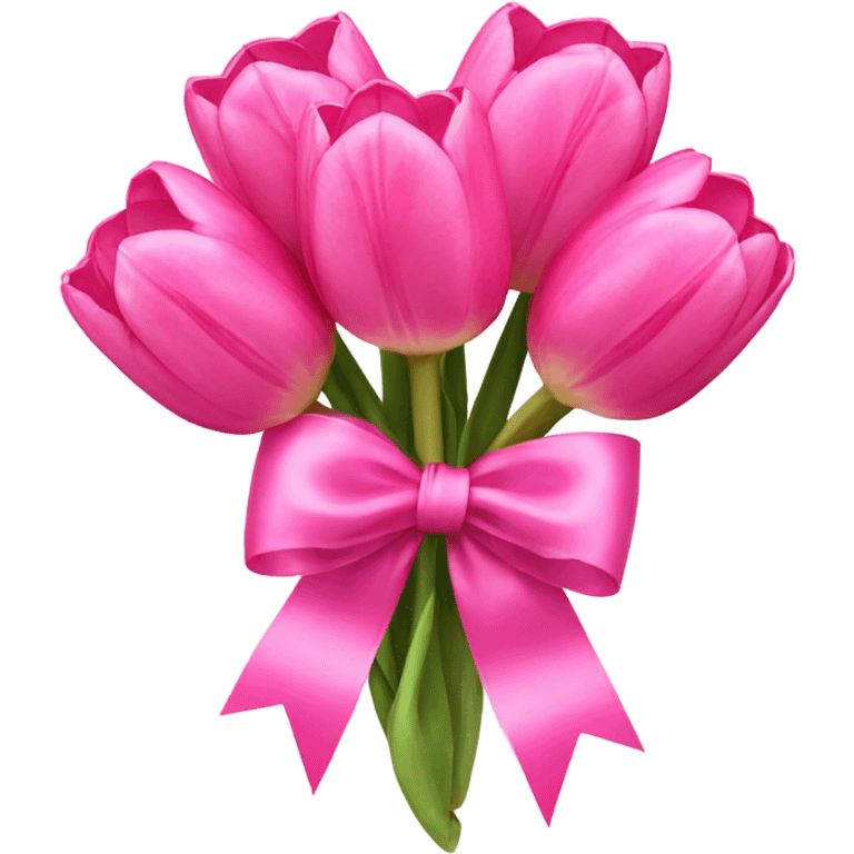 Pink tulips wrapped in a pink ribbon bow emoji