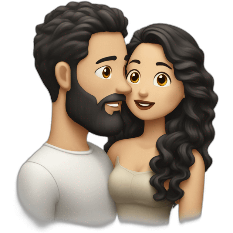 White-man-with-a-smooth-black-hair-cut-fade-and-a-black-beard-kissing-a-white-woman-with-long-brown-waved-hair emoji