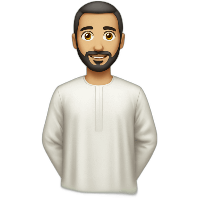 Mamdouh aldefari, a Saudi man with short hair and fully beard and egg shaped face and wearing Saudi thobe emoji