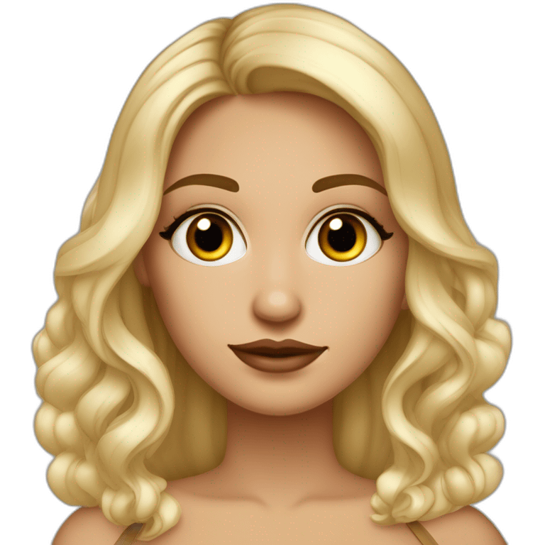 una chica blanca de cabello oscuro mediano ondulado y fleco en la parte frontal con nariz pequeña respingada, ojos cafés oscuros, lentes de cateye negros y labios bonitos  emoji