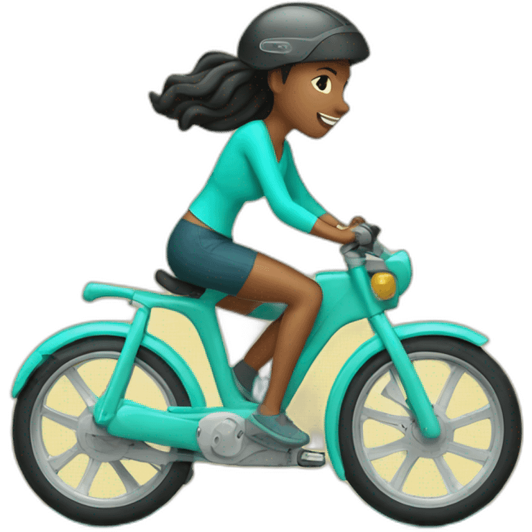 woman riding bright turqoise bike emoji