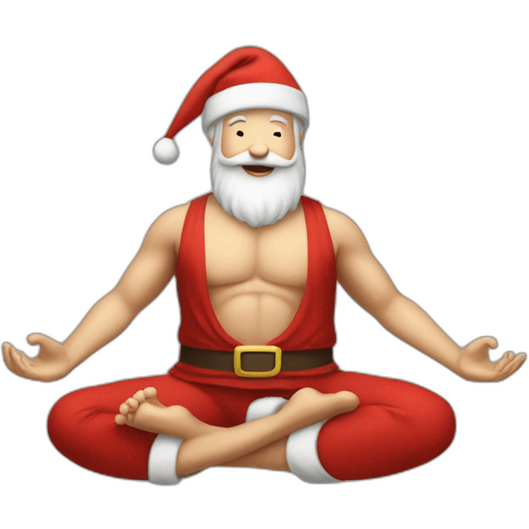 santa claus doing yoga surronded by gift emoji