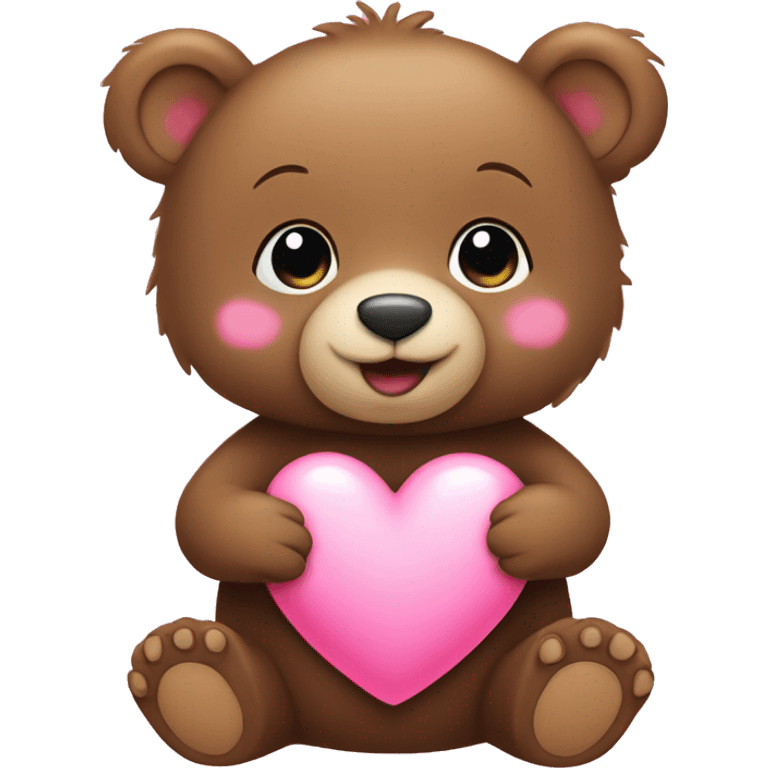 Baby bear holding pink heart emoji