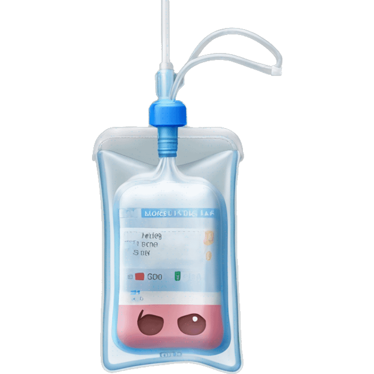 Rectangular transparent plastic iv bag filled with 500ml of fluid hanging on an iv pole in an intensive care unit  emoji