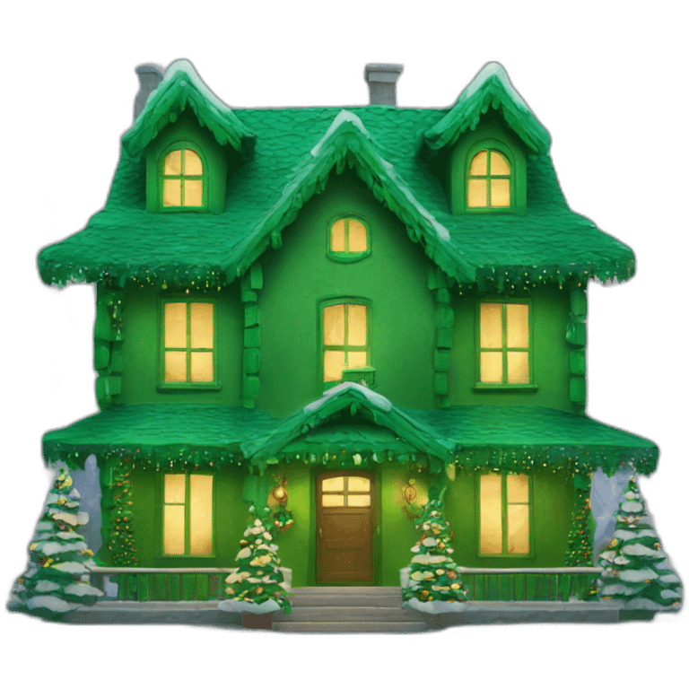 New Year's house decorated green emoji