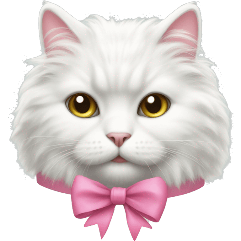 white fluffy cat with pink bow emoji