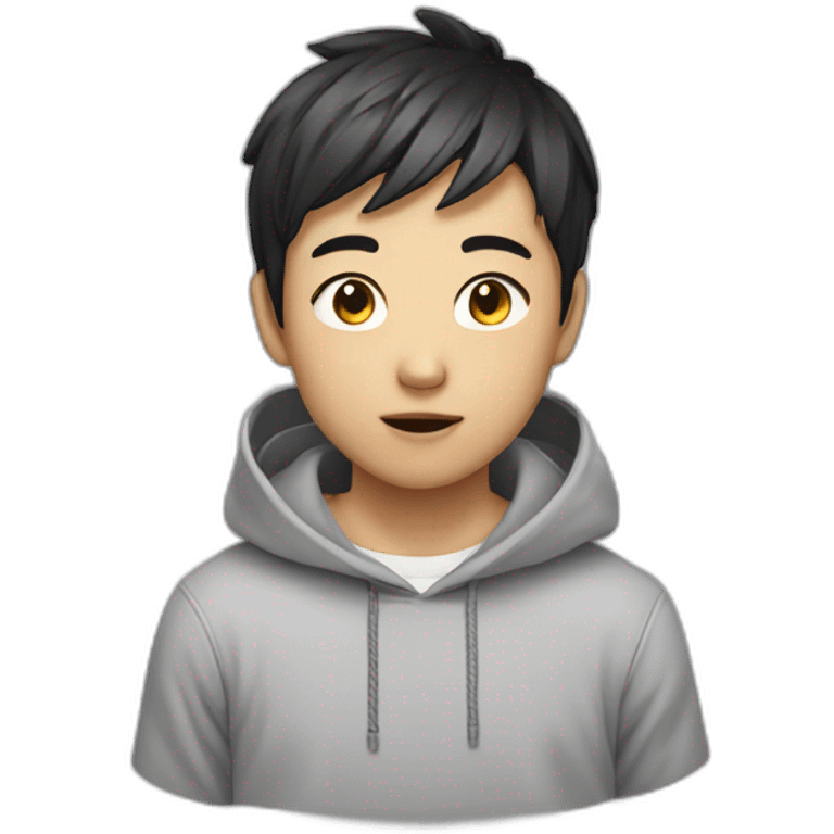 crazy asian boy short hair with hoodie emoji