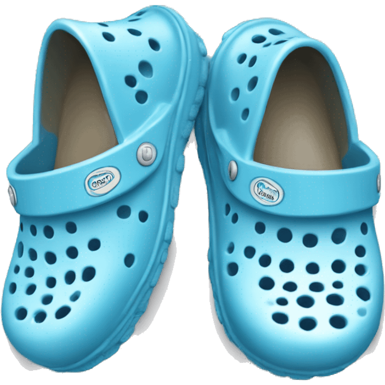 Realistic light blue pair o crocs shoes isolated.  emoji