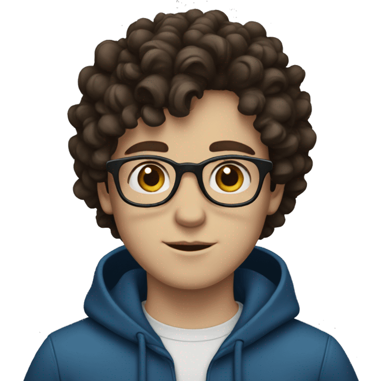 White boy with blue eyes with glasses with dark brown curly hair emoji