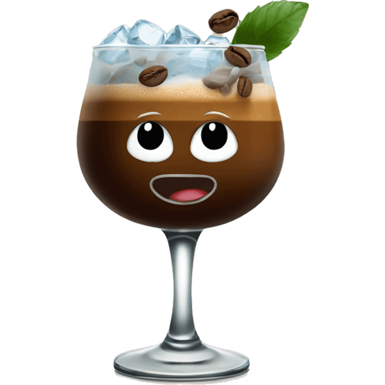 Coffee cold cocktail, with coffee beans and ice, on a wiskey cup emoji