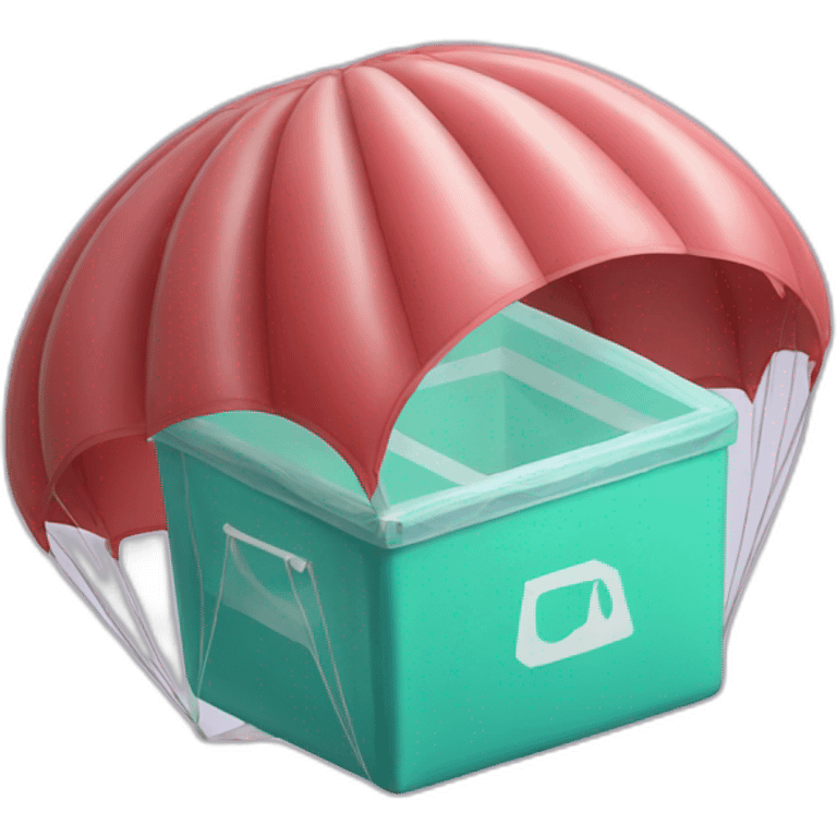 parachute with a plastic box and the letters AMMC written emoji