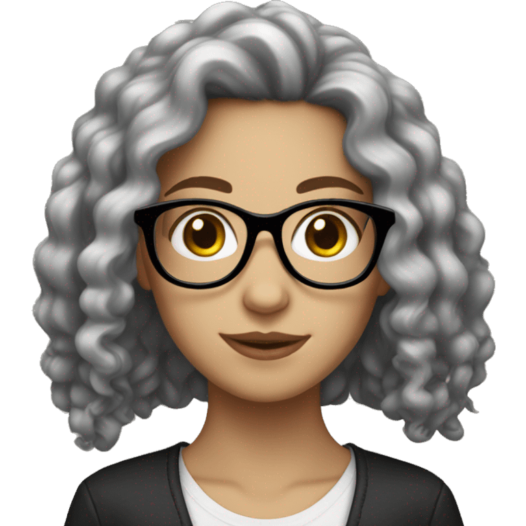 White girl with black curly long hair and glasses emoji