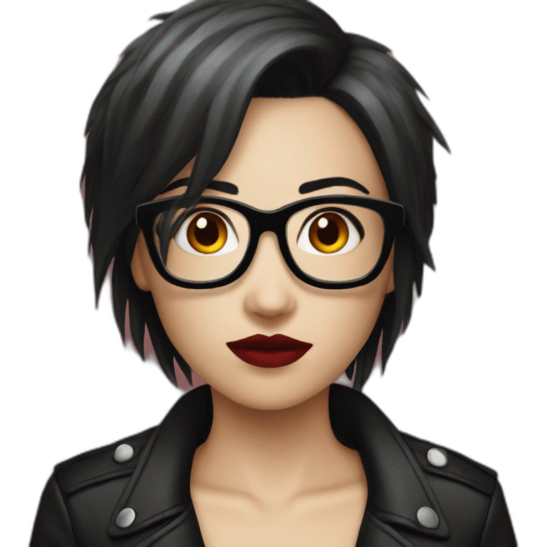 Female punk, glasses, red bang and black short hair emoji