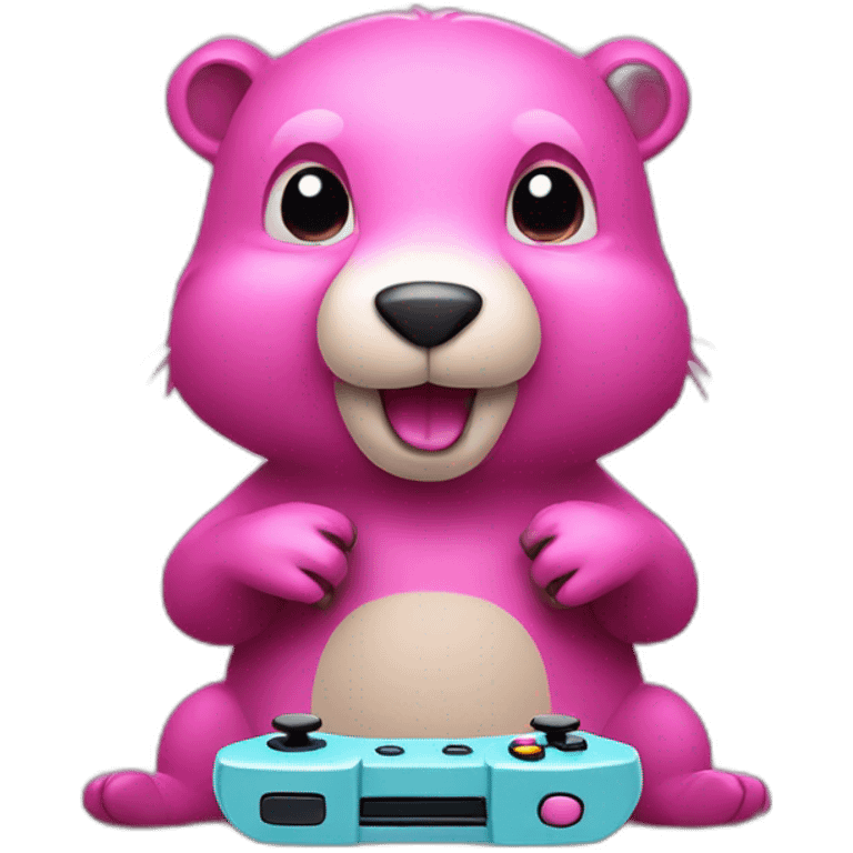 Pink beaver playing video games emoji