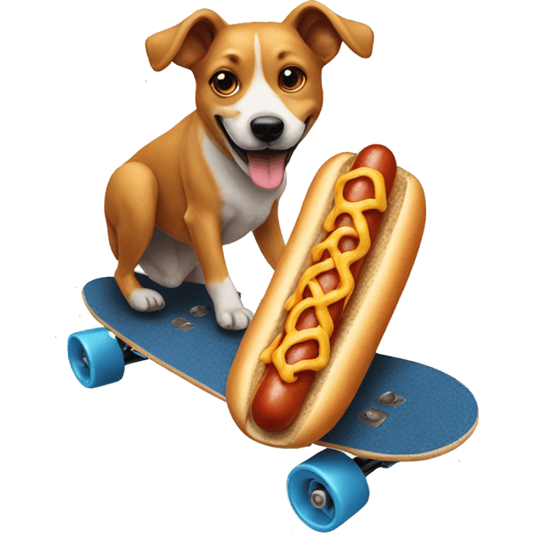 Dog on a skateboard eating a hotdog emoji