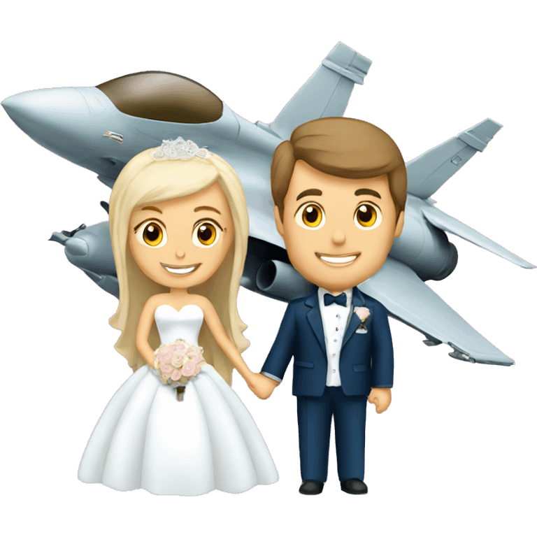 Bride and groom on fighter jet emoji