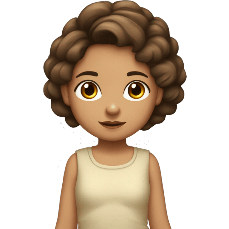 niña morena con el pelo castaño media melena alegre y ojos pequeños emoji