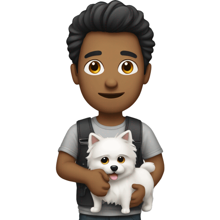 A guy with dark hair is holding a spitz emoji