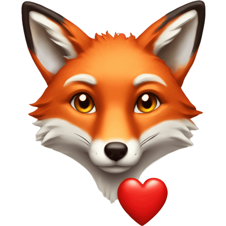 deep lush red fox face with tiny red heart instead of eyes emoji