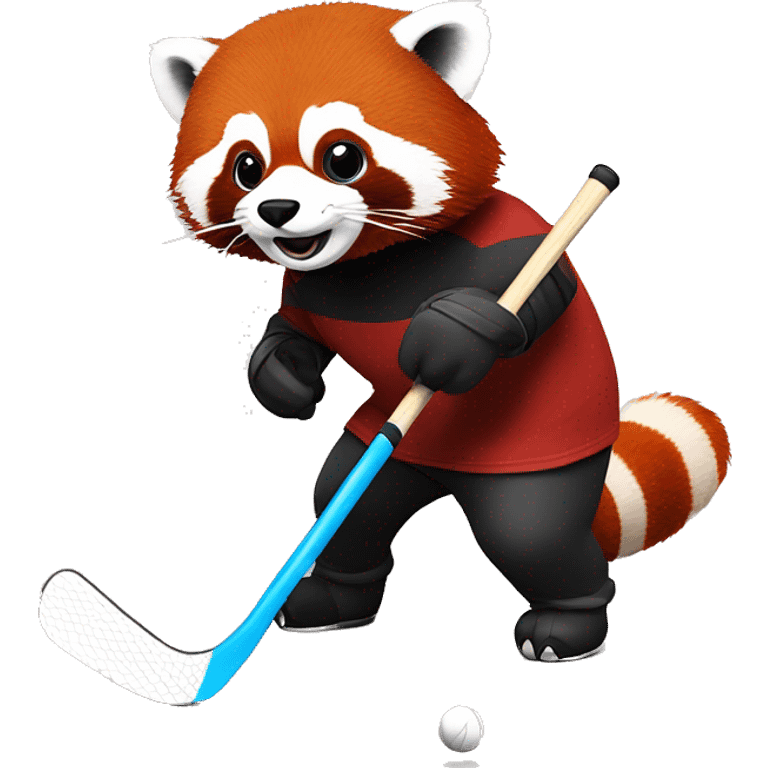 red panda playing hockey with red tinted advisor ￼  emoji