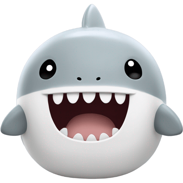 small round shark squishmallow, gray with white belly, tiny cute smile, black eyes emoji