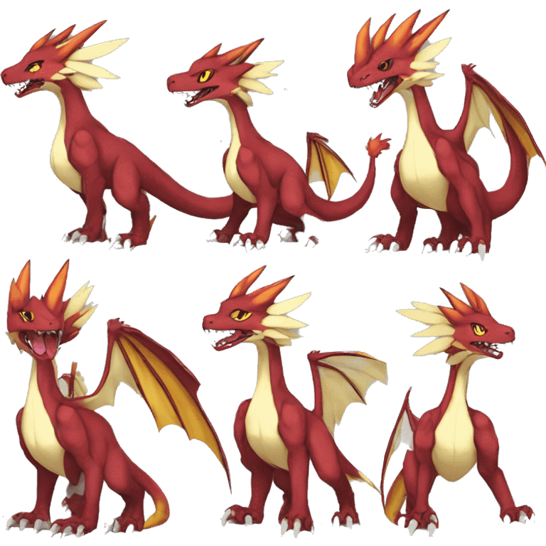 Anthro Cute cool black red white yellow nargacuga-Charizard sergal animal hybrid Fakemon full body emoji