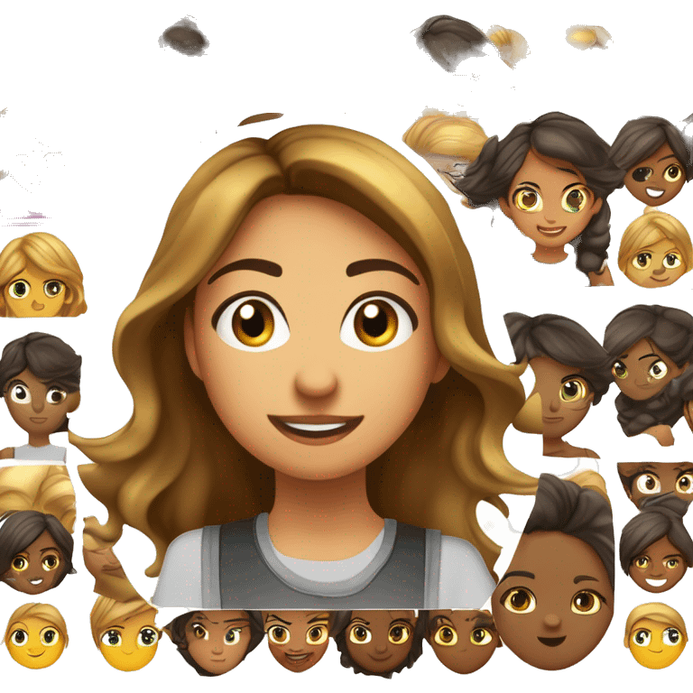 Una chica piel clara, ojos marrones, cabellos negro,castaño, y rubio las puntas disfrutan del aire libre running  emoji