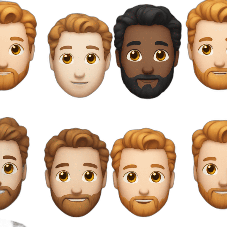 White Man with brown hair and ginger beard kissing white man with black hair emoji