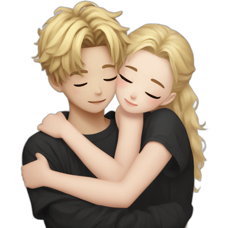 realistic bangchan of stray kids and blonde girl hugging emoji