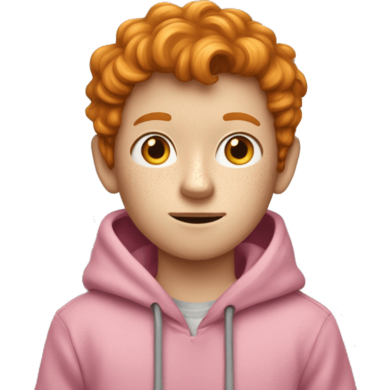 a ginger-brown freckled boy in a pink hoodie holding a yellow pencil  emoji