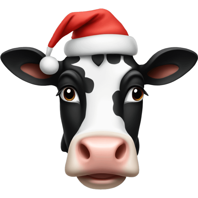 Black and white cow wearing Christmas hat emoji