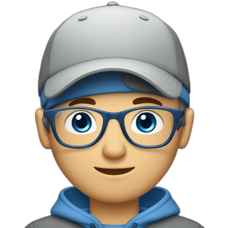 blue eyes guy with grey frames and grey blue cap emoji