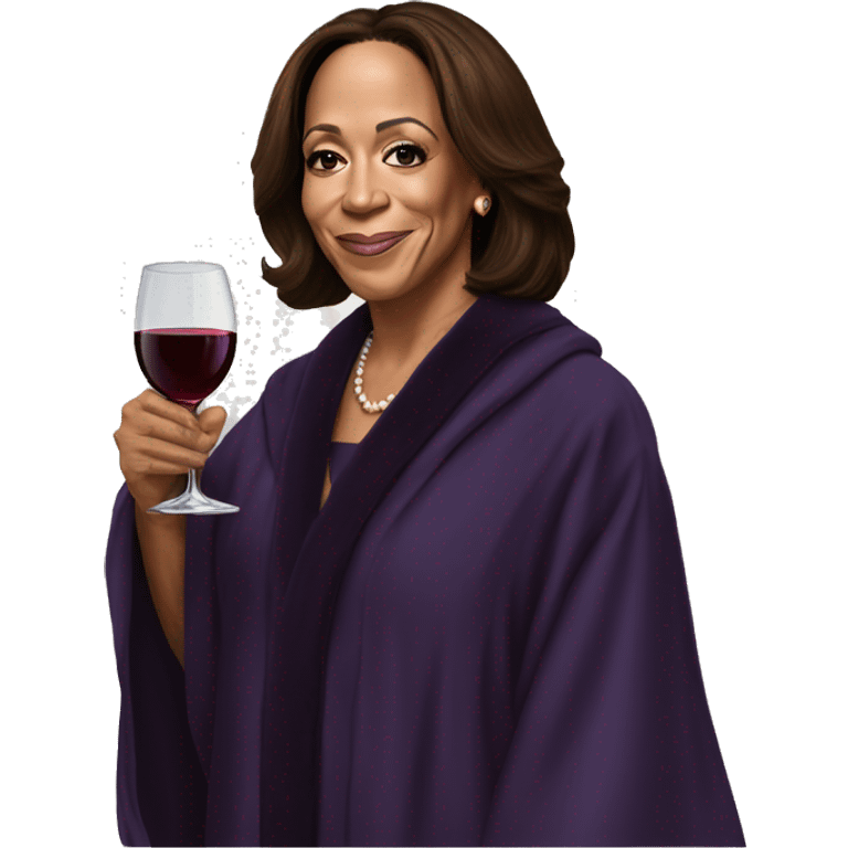 Kamala Harris wearing a robe drinking wine emoji