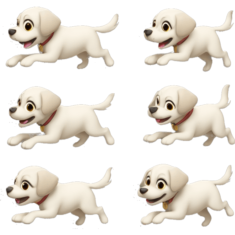 a dog is running toward you from far away, 4 frames emoji