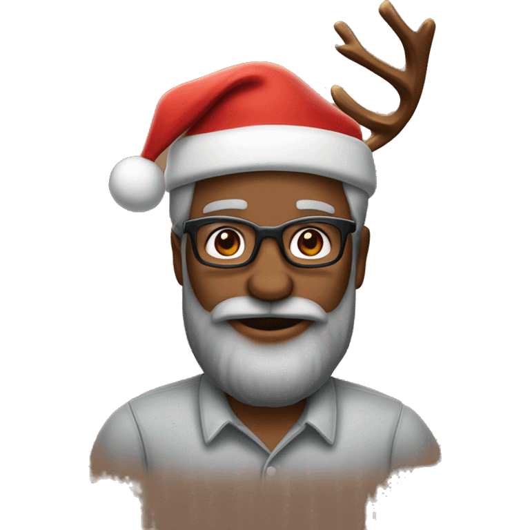 A 50 years brown skin man who has beard, glasses, and use Santa’s hat and two diadems of Rudolf the reindeer  emoji