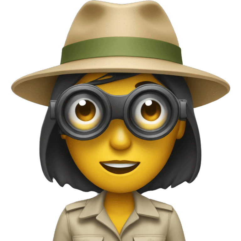 Woman using binocular safari hat emoji