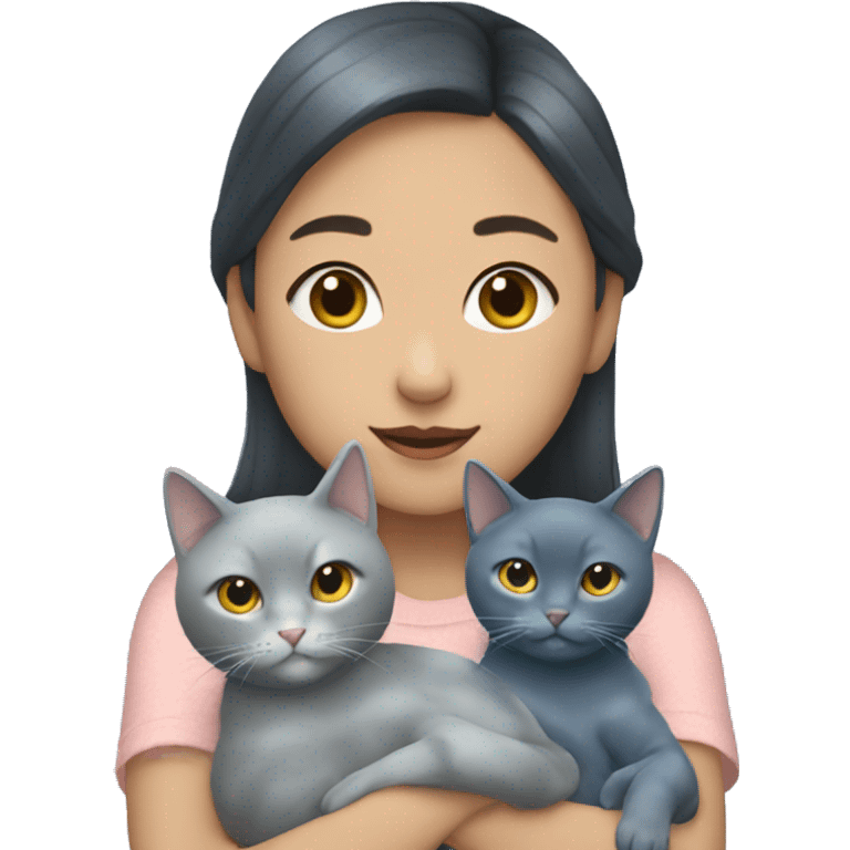 Japanese girl holding Two Russian Blue cats emoji