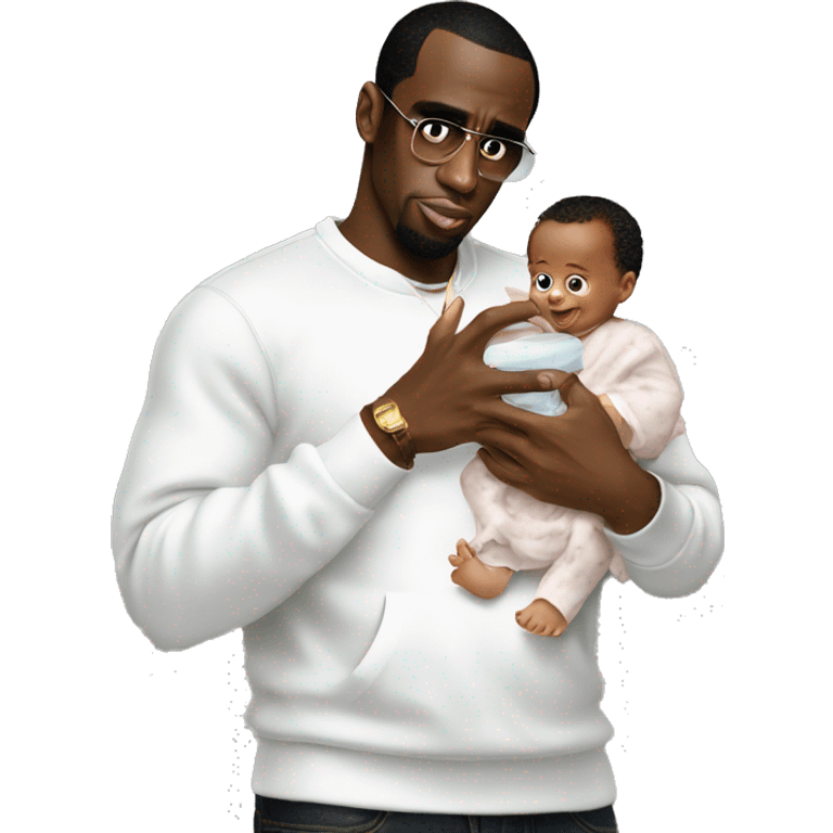 P. Diddy holding baby and baby oil emoji