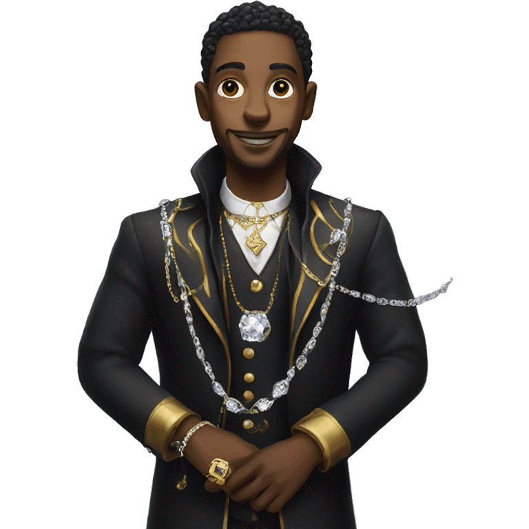 rich black magician, wearing diamond chains emoji