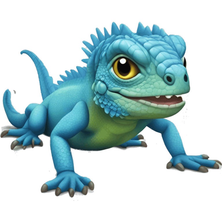 realistic crawling cute blue iguana  emoji