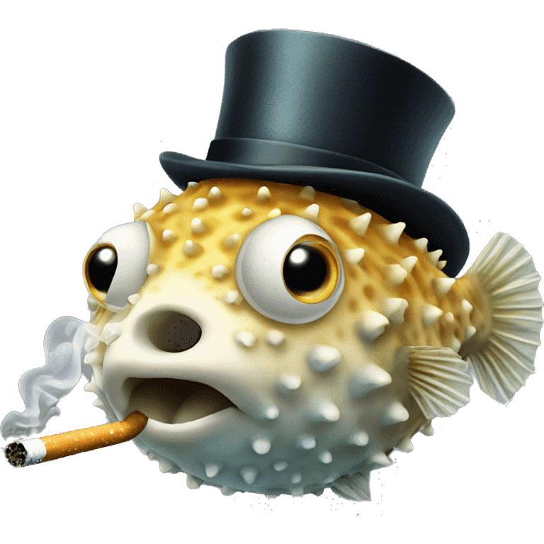 Pufferfish with a cigarette and top hat emoji