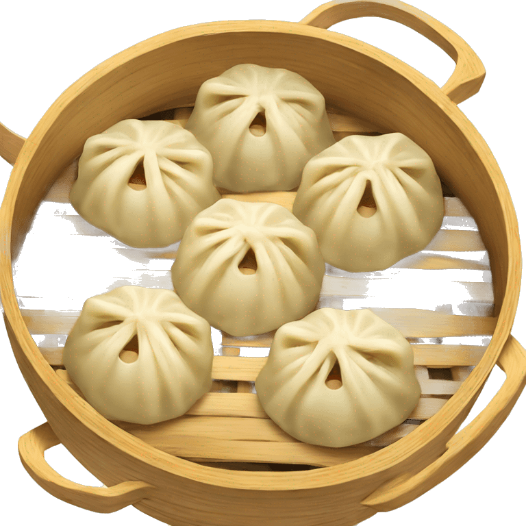 5 chinese dumplings in a bamboo steamer emoji