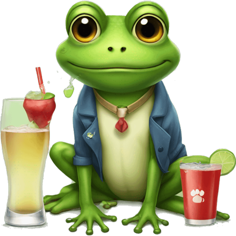 Frog with a dog and drinks emoji